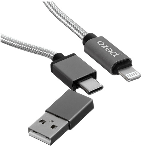 Купить Кабель круглый PERO Lightning 8-pin - USB 2.0 Type-A, USB Type-C серый 1 м  5365832. Характеристики, отзывы и цены в Донецке