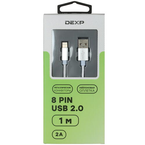 Купить Кабель круглый DEXP Lightning 8-pin - USB 2.0 Type-A белый 1 м  4834149. Характеристики, отзывы и цены в Донецке