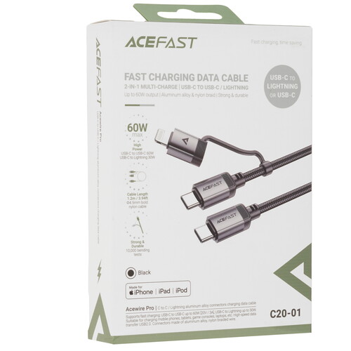Купить Кабель круглый ACEFAST Lightning 8-pin, USB Type-C - USB Type-C черный 1.2 м  9258676. Характеристики, отзывы и цены в Донецке