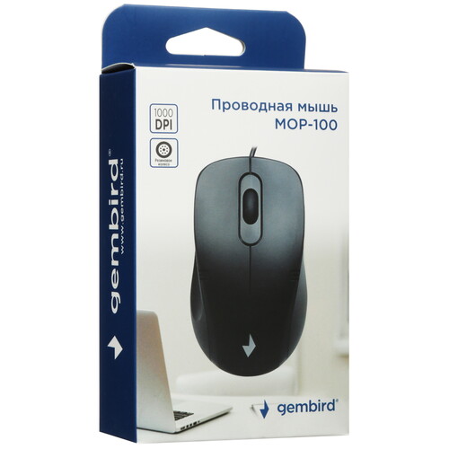 Купить Мышь проводная Gembird MOP-100  черный  1330793. Характеристики, отзывы и цены в Донецке