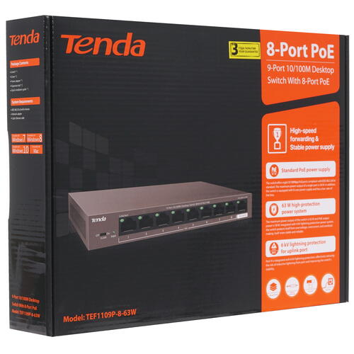 Купить Коммутатор Tenda TEF1109P-8-63W  4858206. Характеристики, отзывы и цены в Донецке