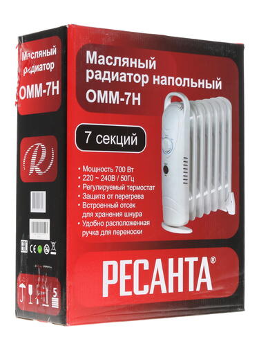 Купить Масляный обогреватель Ресанта ОММ-7Н белый  1076913. Характеристики, отзывы и цены в Донецке