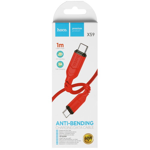 Купить Кабель круглый Hoco USB Type-C - USB Type-C красный 1 м  9238201. Характеристики, отзывы и цены в Донецке