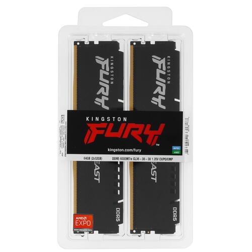 Купить Оперативная память Kingston Fury Beast Black AMD [KF560C36BBEK2-64] 64 ГБ  5093304. Характеристики, отзывы и цены в Донецке