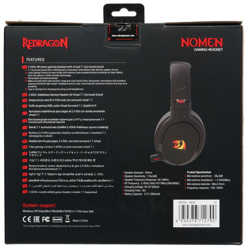Купить Беспроводные/проводные наушники Redragon Nomen RGB черный  5463201. Характеристики, отзывы и цены в Донецке