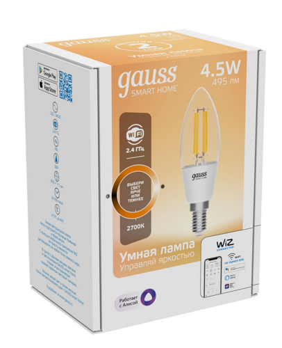 Купить Умная светодиодная лампа Gauss Smart Home Filament С35  9114210. Характеристики, отзывы и цены в Донецке
