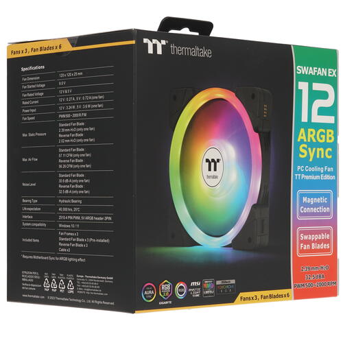 Купить Комплект вентиляторов Thermaltake SWAFAN EX12 ARGB  5425825. Характеристики, отзывы и цены в Донецке