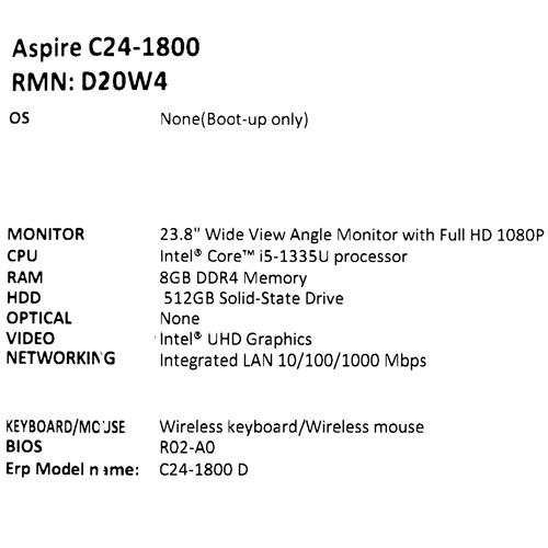Купить 23.8" Моноблок Acer Aspire C24-1800  5416723. Характеристики, отзывы и цены в Донецке
