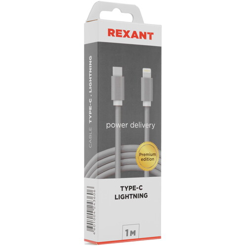 Купить Кабель круглый REXANT Lightning 8-pin - USB Type-C серый 1 м  9131361. Характеристики, отзывы и цены в Донецке