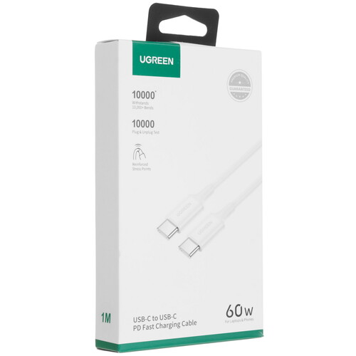 Купить Кабель круглый Ugreen USB Type-C - USB Type-C белый 1 м  9983426. Характеристики, отзывы и цены в Донецке