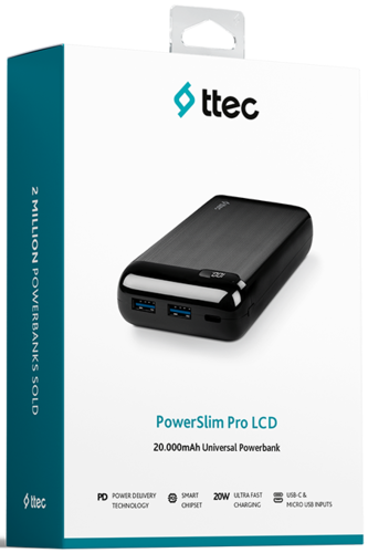 Купить Портативный аккумулятор TTEC PowerSlim LCD черный  9140721. Характеристики, отзывы и цены в Донецке
