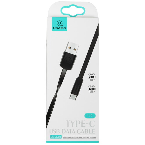 Купить Кабель плоский USAMS USB Type-C - USB 2.0 Type-A черный 1.2 м  5480451. Характеристики, отзывы и цены в Донецке