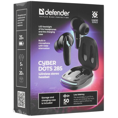 Купить Наушники TWS Defender CyberDots 285 черный 2025  9231060. Характеристики, отзывы и цены в Донецке