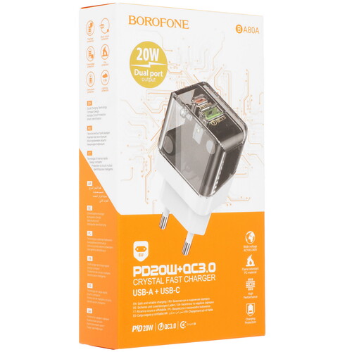 Купить Сетевое зарядное устройство Borofone BA80A черный  5474733. Характеристики, отзывы и цены в Донецке