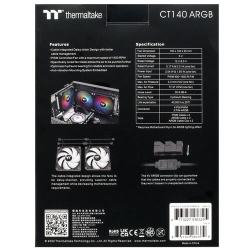 Купить Комплект вентиляторов Thermaltake CT140 ARGB  5407436. Характеристики, отзывы и цены в Донецке