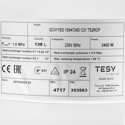Купить Бойлер косвенного нагрева TESY GCV11SO 1504724D C21 TS2RCP  8196324. Характеристики, отзывы и цены в Донецке