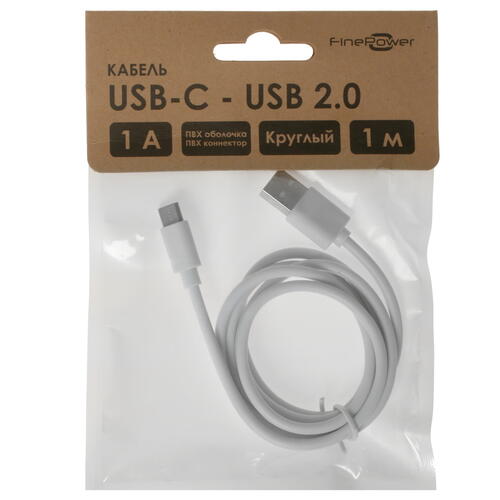 Купить Кабель круглый FinePower USB Type-C - USB 2.0 Type-A белый 1 м  1385766. Характеристики, отзывы и цены в Донецке