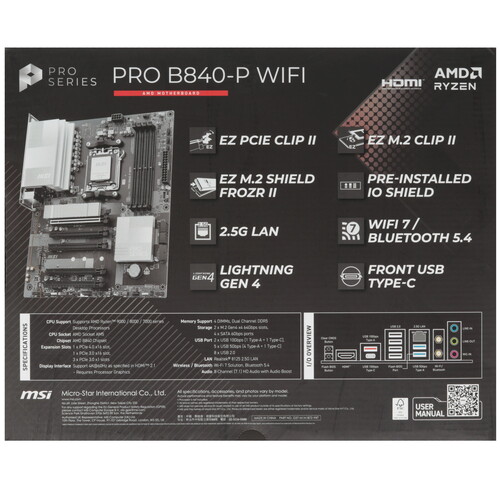 Купить Материнская плата MSI PRO B840-P WIFI  5618735. Характеристики, отзывы и цены в Донецке