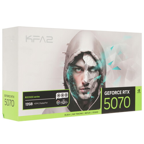 Купить Видеокарта KFA2 GeForce RTX 5070 ROCK(X) OC 3FAN RGB White  5621522. Характеристики, отзывы и цены в Донецке