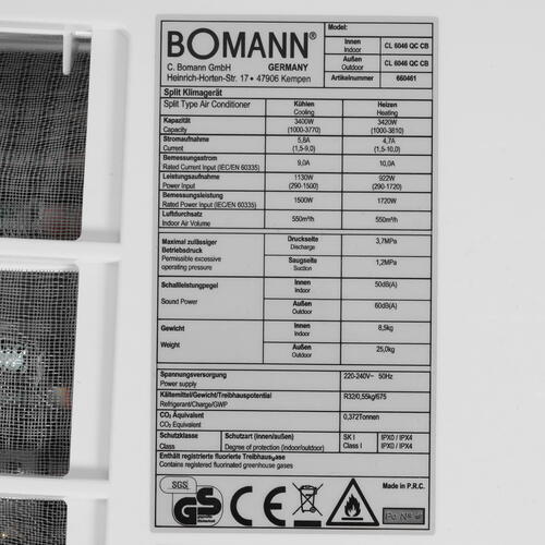 Купить Кондиционер настенный сплит-система Bomann CL 6046 QC CB белый  9903197. Характеристики, отзывы и цены в Донецке