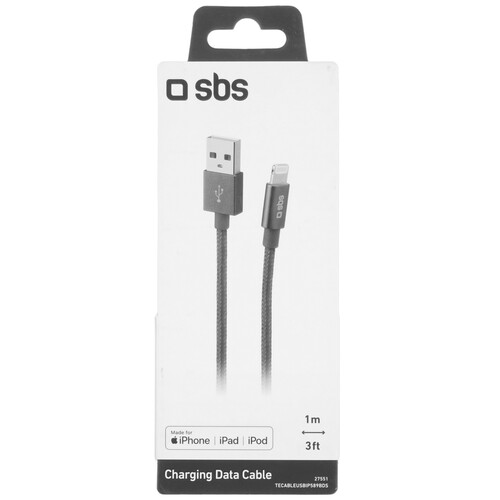 Купить Кабель круглый SBS Lightning 8-pin - USB 2.0 Type-A черный 1 м  5471849. Характеристики, отзывы и цены в Донецке