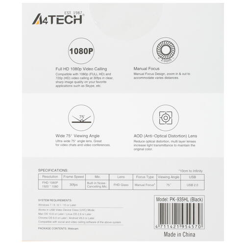 Купить Веб-камера A4Tech PK-935HL  4711109. Характеристики, отзывы и цены в Донецке