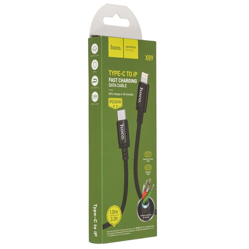 Купить Кабель круглый Hoco Lightning 8-pin - USB Type-C черный 1 м  9244472. Характеристики, отзывы и цены в Донецке