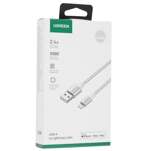 Купить Кабель круглый Ugreen Lightning 8-pin MFI - USB 2.0 Type-A белый 1.5 м  5360152. Характеристики, отзывы и цены в Донецке