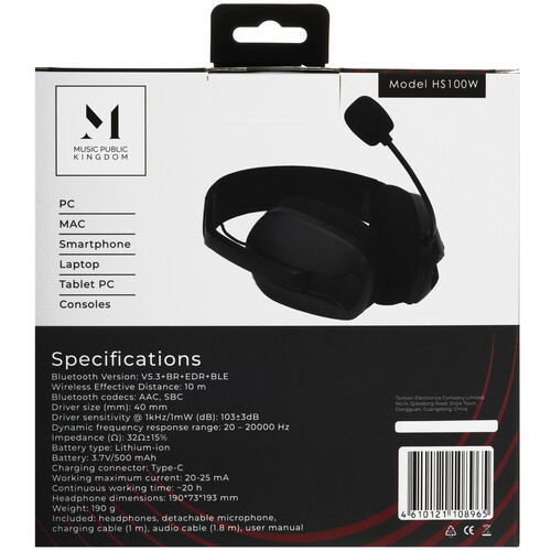Купить Беспроводные/проводные наушники Music Public Kingdom HS100W черный 2025  5641597. Характеристики, отзывы и цены в Донецке
