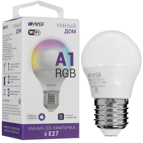Купить Умная светодиодная лампа HIPER IoT LED A1 RGB  4788392. Характеристики, отзывы и цены в Донецке