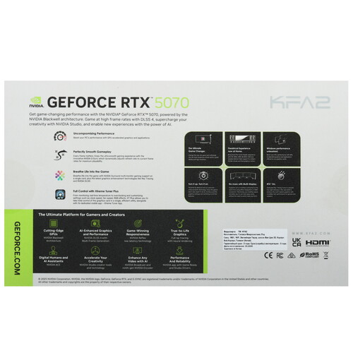 Купить Видеокарта KFA2 GeForce RTX 5070 CORE OC 2FAN LED White  5621524. Характеристики, отзывы и цены в Донецке
