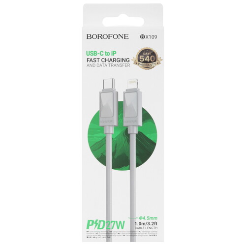 Купить Кабель круглый Borofone Lightning 8-pin - USB Type-C серый 1 м  9238173. Характеристики, отзывы и цены в Донецке