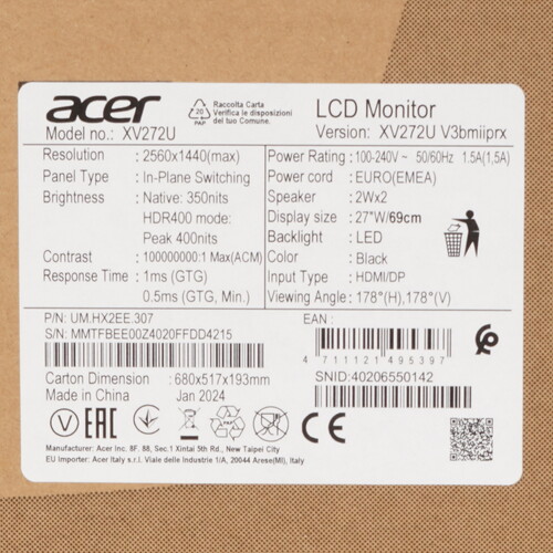 Купить 27" Монитор Acer Nitro XV272UV3bmiiprx черный  5455360. Характеристики, отзывы и цены в Донецке