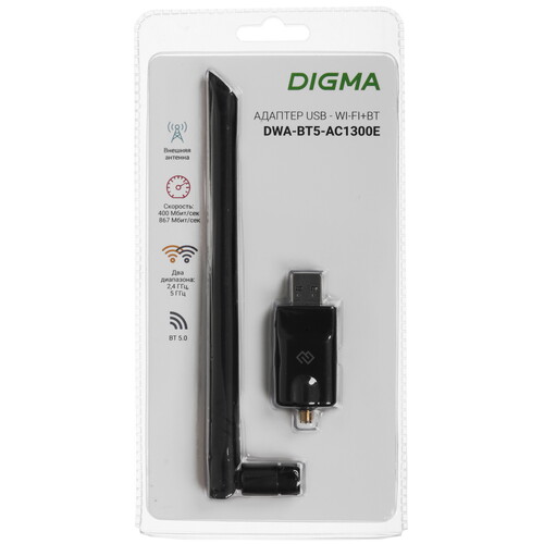 Купить Wi-Fi адаптер + Bluetooth Digma DWA-BT5-AC1300E  9159427. Характеристики, отзывы и цены в Донецке