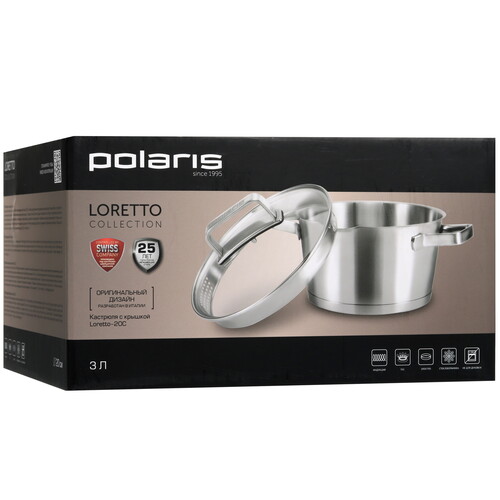 Купить Кастрюля Polaris Loretto-20С 3 л 20 см серебристый  9139973. Характеристики, отзывы и цены в Донецке