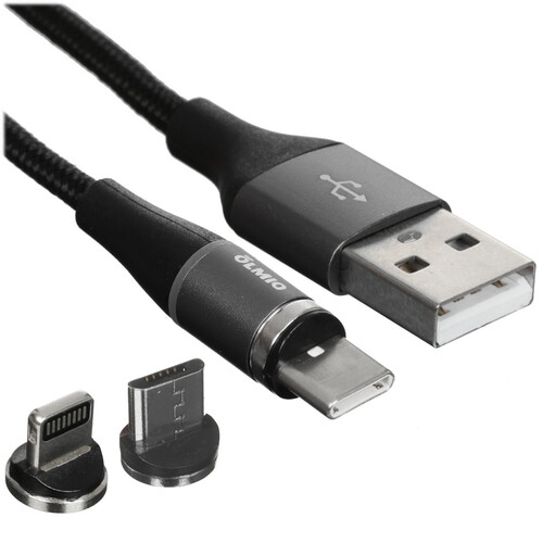 Купить Кабель круглый Olmio Lightning 8-pin, micro USB, USB Type-C - USB 2.0 Type-A черный 1.2 м  5466490. Характеристики, отзывы и цены в Донецке