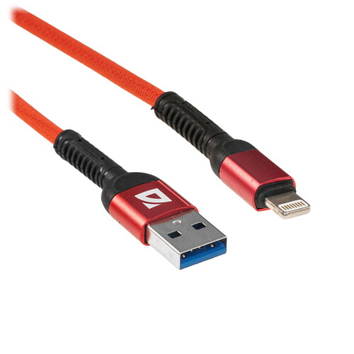 Купить Кабель круглый Defender Lightning 8-pin - USB 2.0 Type-A красный 1 м  5479431. Характеристики, отзывы и цены в Донецке