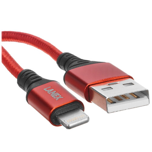 Купить Кабель круглый LANEX Lightning 8-pin - USB 2.0 Type-A красный 1 м  9280461. Характеристики, отзывы и цены в Донецке