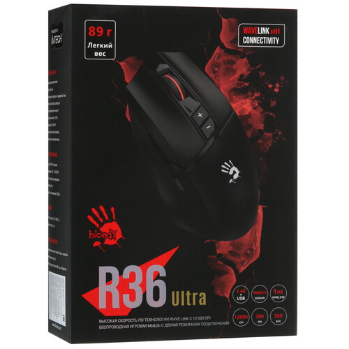 Купить Мышь беспроводная/проводная A4Tech Bloody R36 Ultra  черный  9188971. Характеристики, отзывы и цены в Донецке
