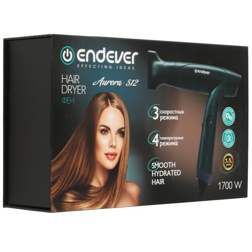 Купить Фен Endever Aurora 512 зеленый  9233753. Характеристики, отзывы и цены в Донецке