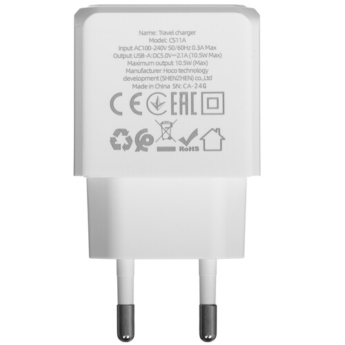 Купить Сетевое зарядное устройство Hoco CS11A белый  5474723. Характеристики, отзывы и цены в Донецке