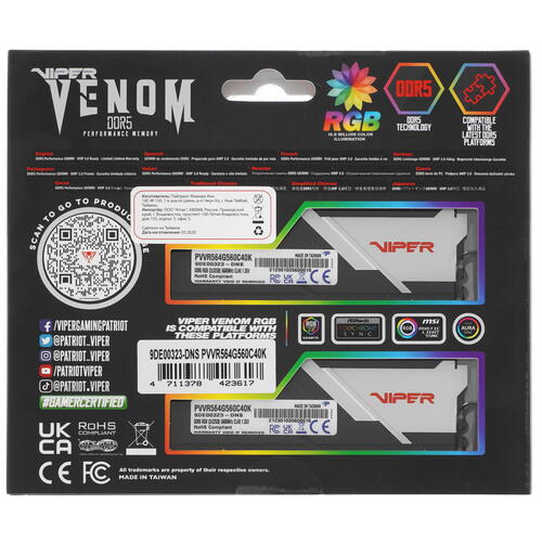 Купить Оперативная память Patriot Viper Venom RGB [PVVR564G560C40K] 64 ГБ  5093668. Характеристики, отзывы и цены в Донецке