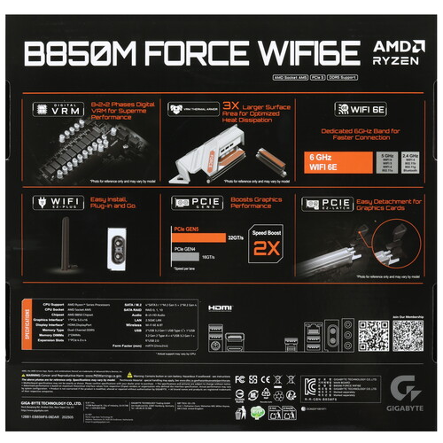 Купить Материнская плата GIGABYTE B850M FORCE WF6E  5633327. Характеристики, отзывы и цены в Донецке