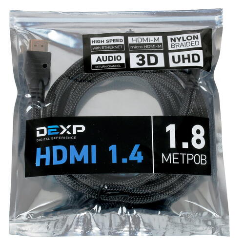 Купить Кабель однонаправленный DEXP HDMI - micro HDMI, 1.8 м  1359353. Характеристики, отзывы и цены в Донецке
