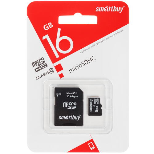 Купить Карта памяти Smartbuy microSDHC 16 ГБ [SB16GBSDCL10-01LE]  5408628. Характеристики, отзывы и цены в Донецке