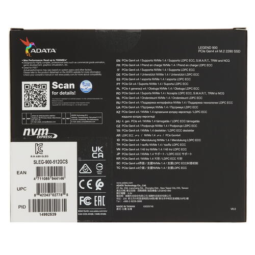 Купить 512 ГБ M.2 NVMe накопитель ADATA LEGEND 900  5425202. Характеристики, отзывы и цены в Донецке