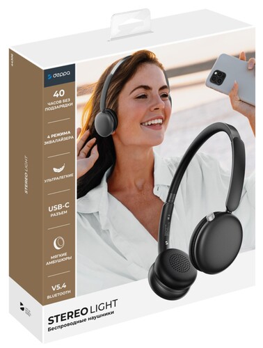 Купить Беспроводные/проводные наушники Deppa Stereo Light черный 2025  9263118. Характеристики, отзывы и цены в Донецке