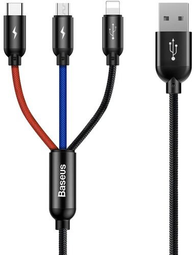 Купить Кабель круглый Baseus Lightning 8-pin, micro USB, USB Type-C - USB 2.0 Type-A черный 1.2 м  5627595. Характеристики, отзывы и цены в Донецке