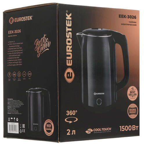 Купить Электрочайник Eurostek EEK-3026 черный  9024491. Характеристики, отзывы и цены в Донецке