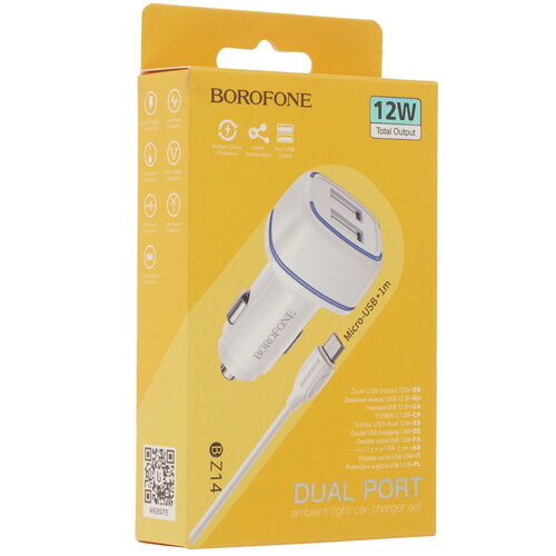 Купить Автомобильное ЗУ Borofone BZ14 белый  9244272. Характеристики, отзывы и цены в Донецке